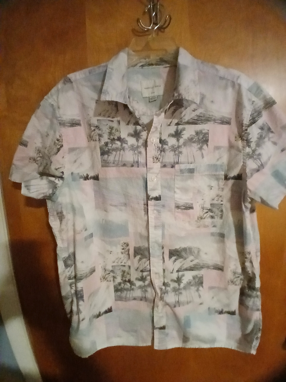American Eagle Outfitters Pastel Palm Print Short-Sleeve Button-Down Shirt